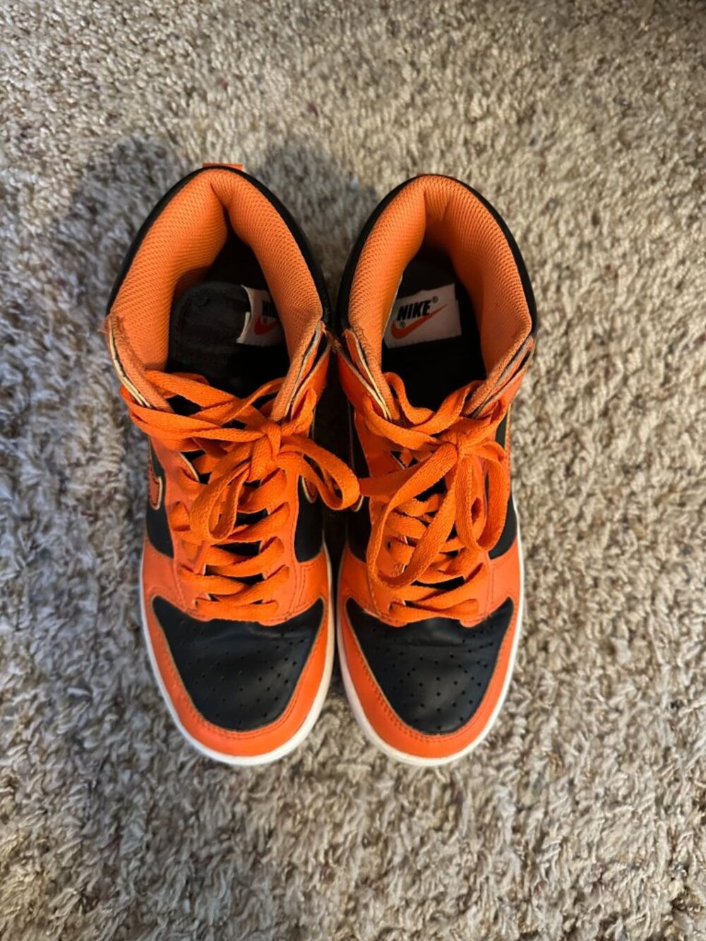 Nike Dunk High Sneakers Youth Size 5.5Y Black & Orange Leather Basketball Shoes